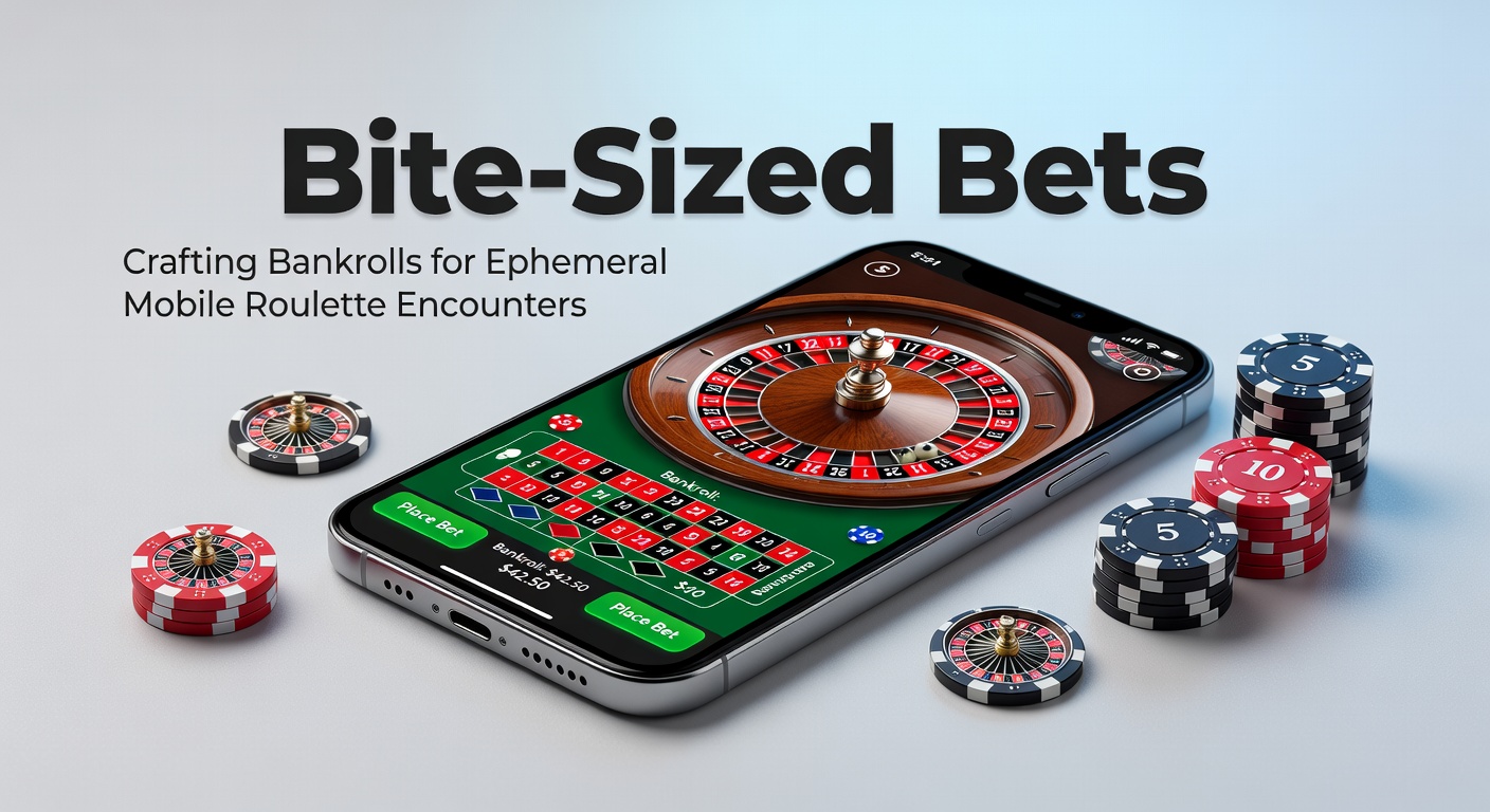 Smartphone met mobiele roulette-app in actie, met kleine inzetten zichtbaar op het scherm tijdens een korte sessie
