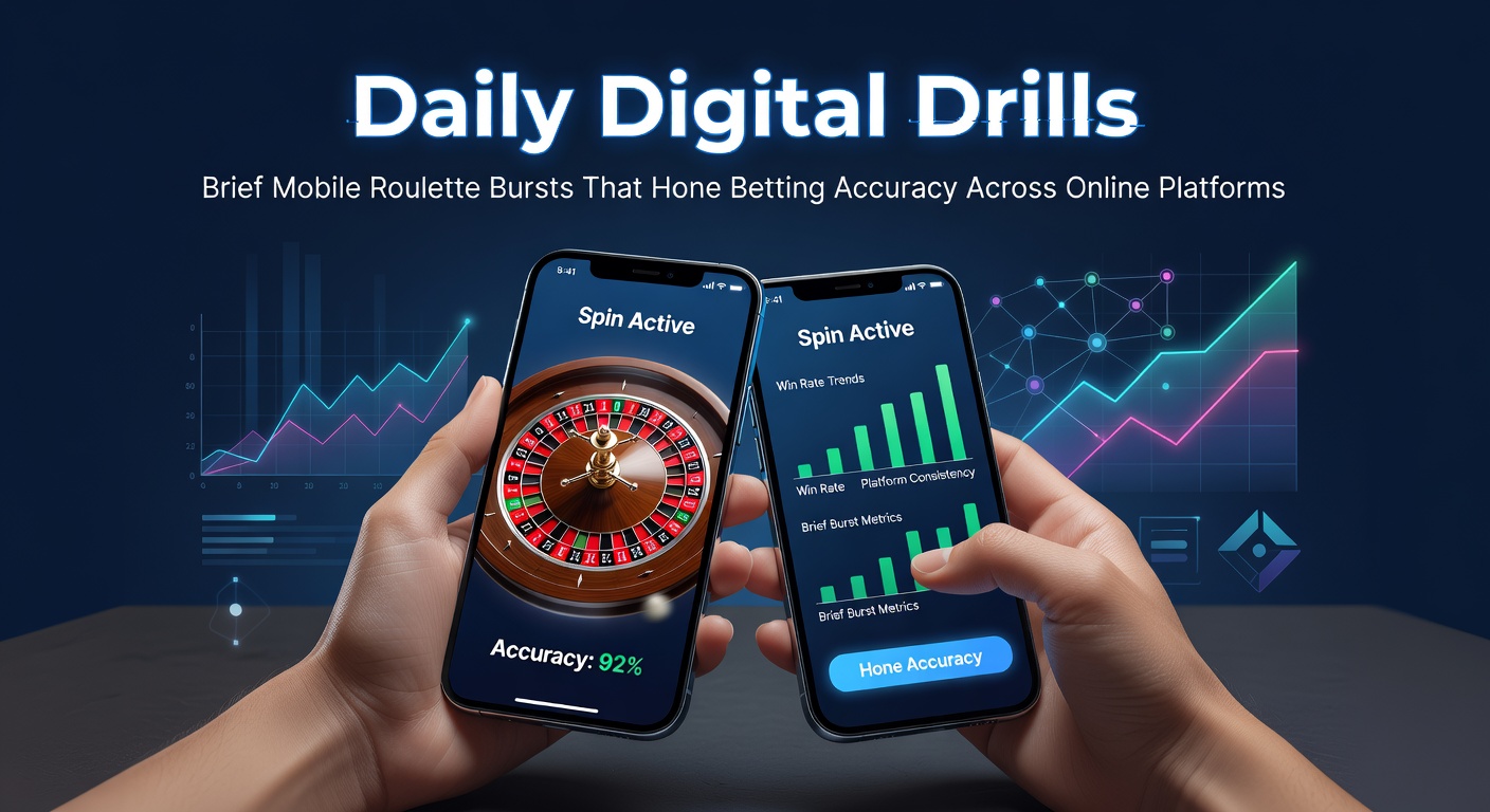 Mobiele telefoon met roulette-app in actie tijdens een korte dagelijkse drill-sessie, illustrerend snelle spins en precieze inzetten