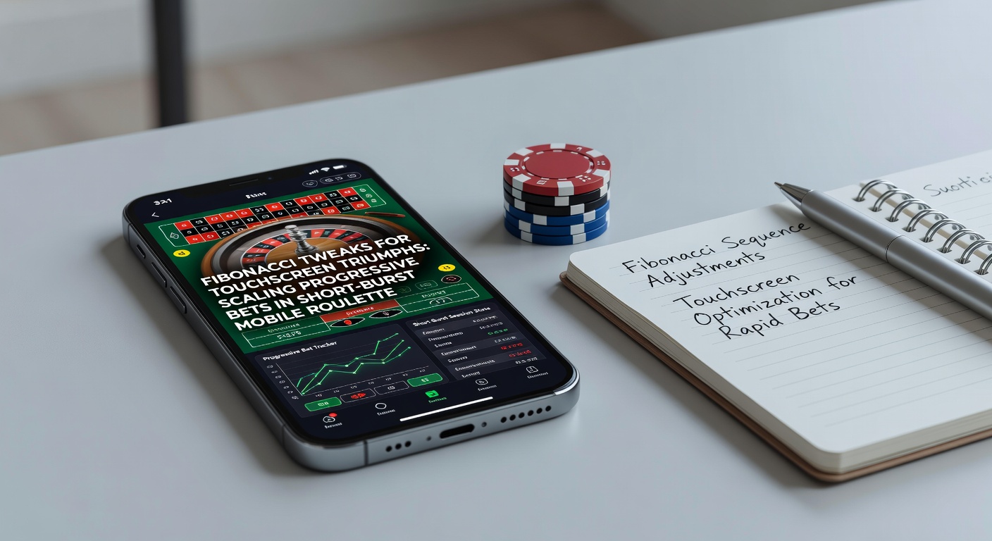 Grafiek van Fibonacci-sequentie toegepast op mobiele roulette-inzetten tijdens een korte burst-sessie met touchscreen-interactie