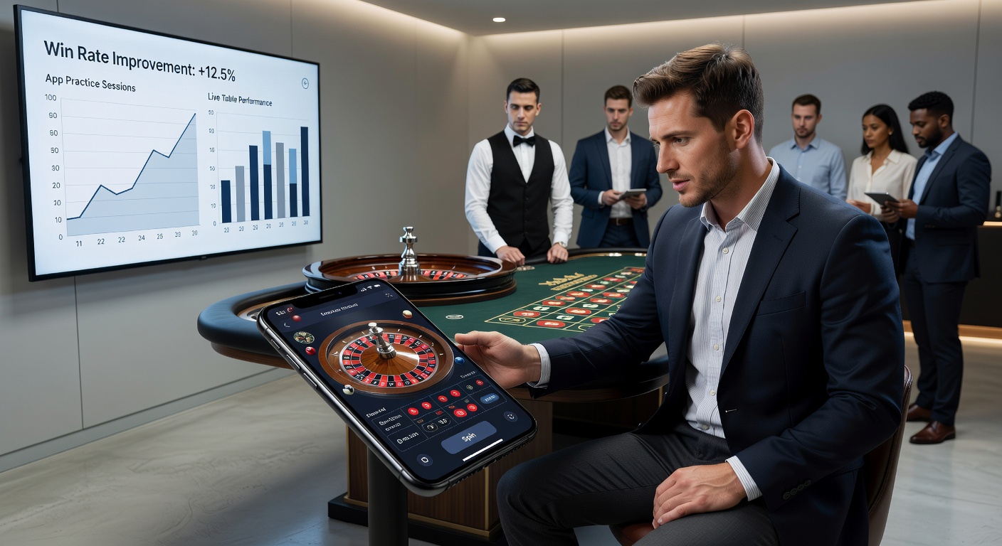 Speler aan een live roulette-tafel met smartphone in de hand, analyserend statistieken