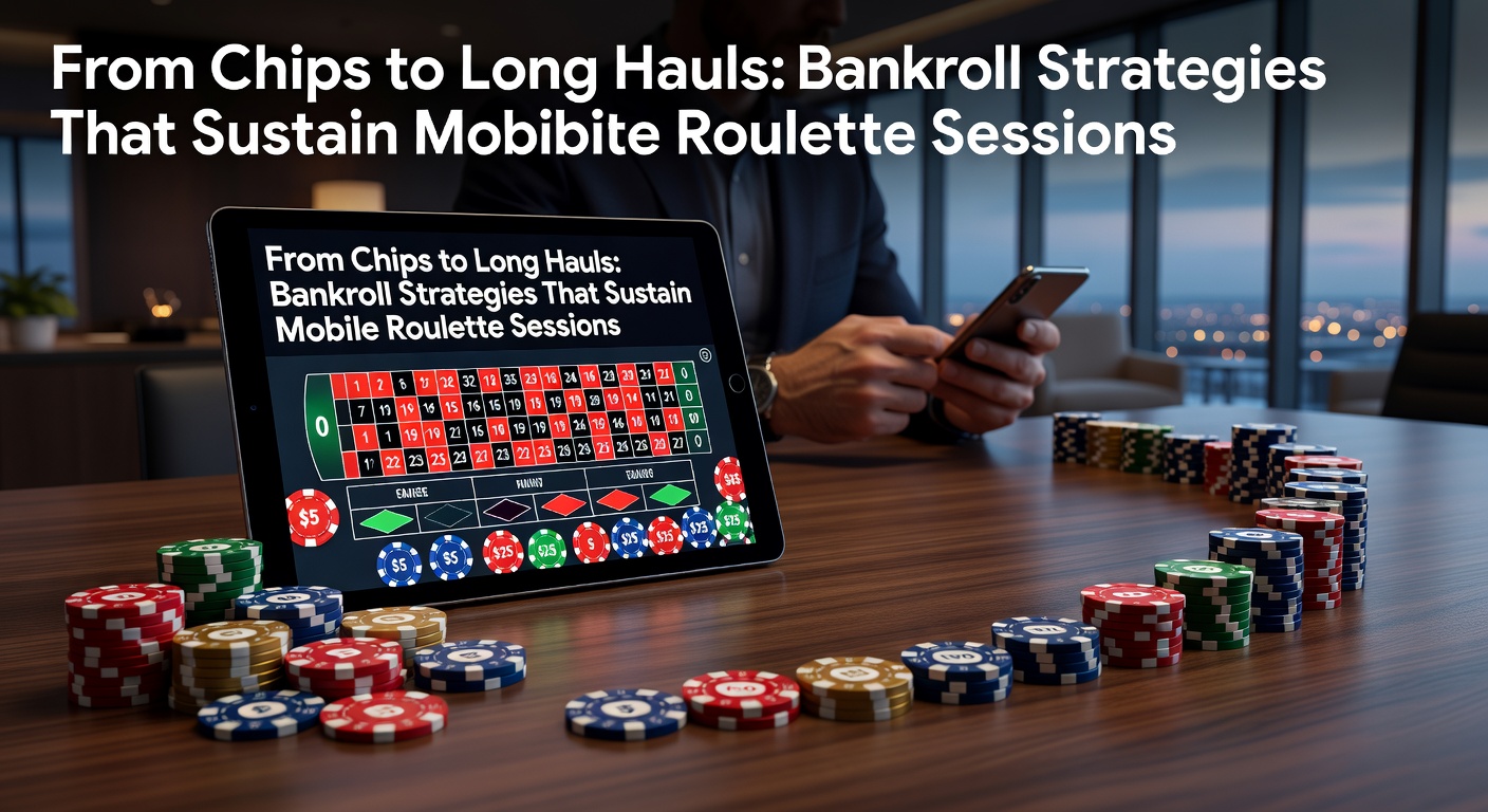 Speler beheert fiches tijdens een mobiele roulette sessie op smartphone, met focus op bankroll planning