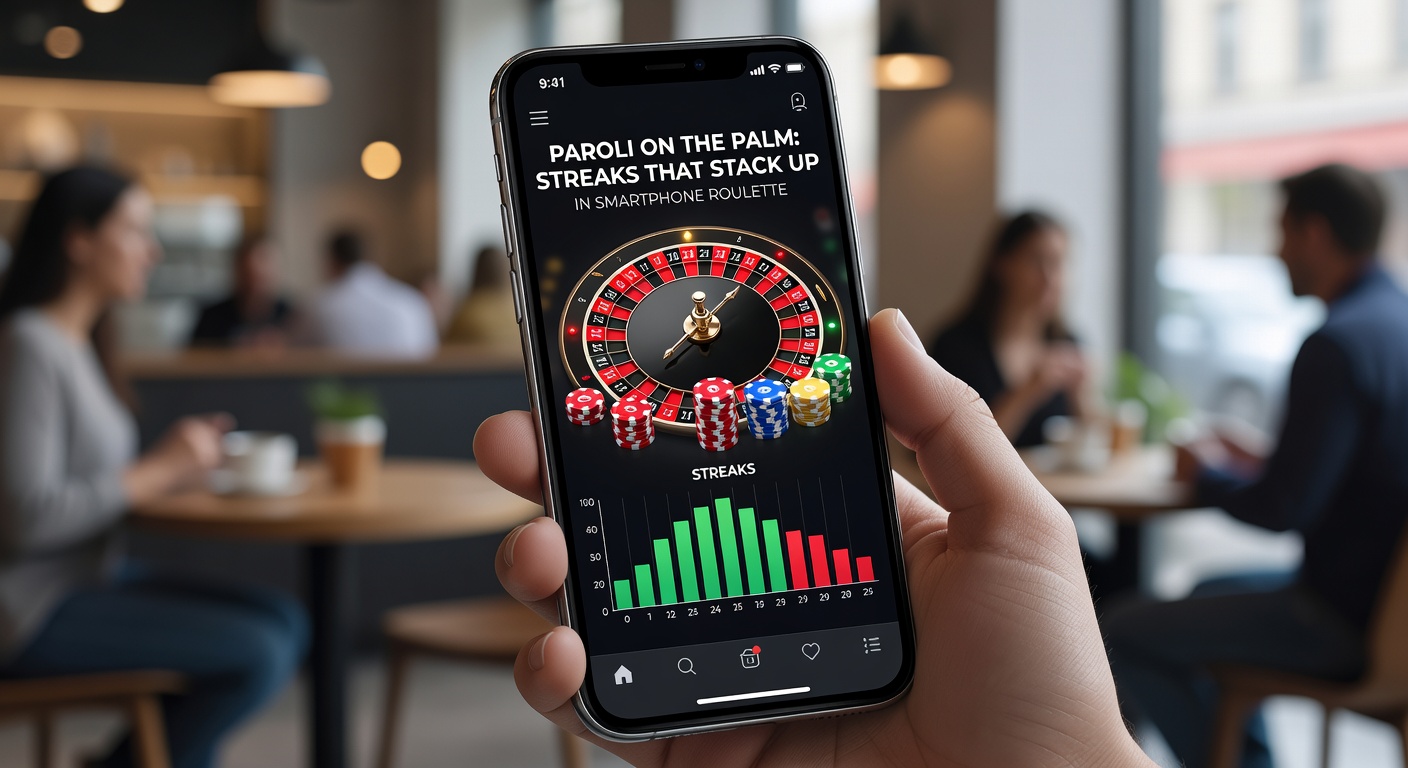 Grafiek van Paroli streak-verdelingen op mobiel, met pieken bij 2-3 wins en statistieken over uitbetalingen