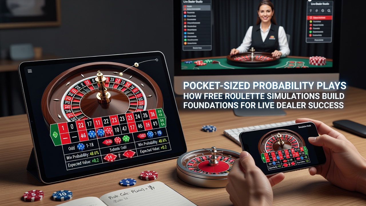 Mobiele roulette simulator op smartphone met realistische wiel animatie en statistieken