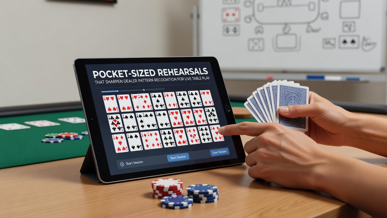 Mobiele simulator die dealerpatronen visualiseert tijdens een oefensessie