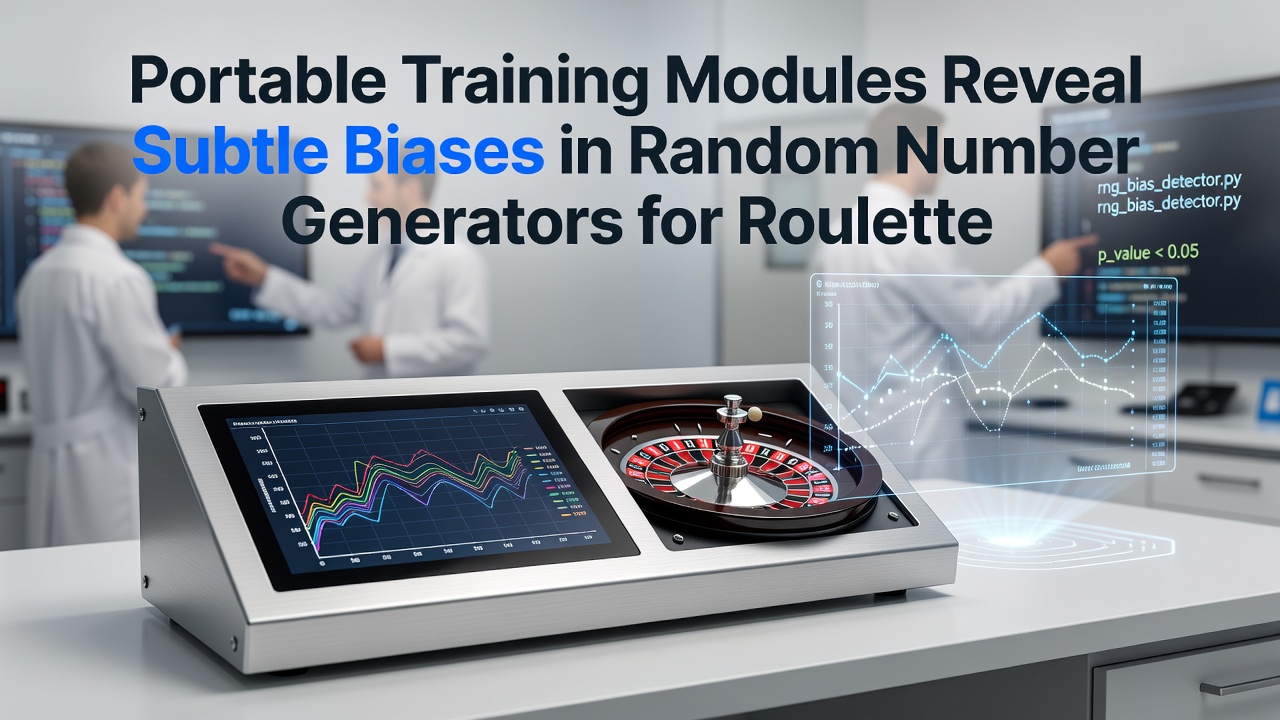 Draagbare trainingsmodule die RNG-patronen analyseert tijdens een roulette simulatie