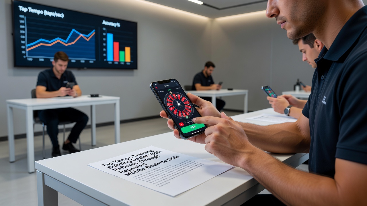 Speler die herhaalde mobiele roulette drills uitvoert met focus op timing en reflexen