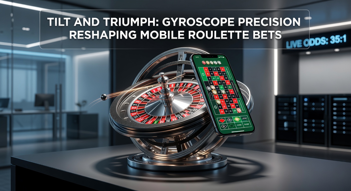 Speler kantelt smartphone om roulette-inzet te plaatsen, met gyroscoop-indicatoren op het scherm en een live wiel in de achtergrond