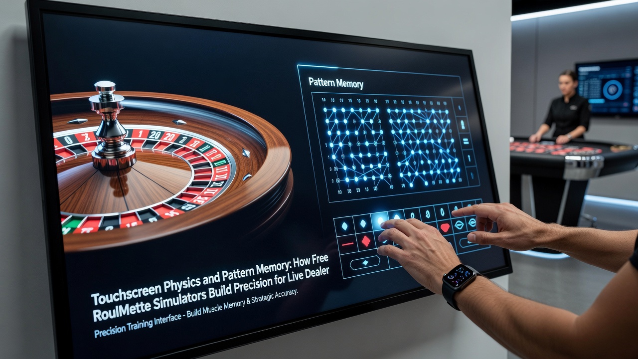 Speler die patronen oefent op een mobiele roulette simulator met focus op precisie aanrakingen