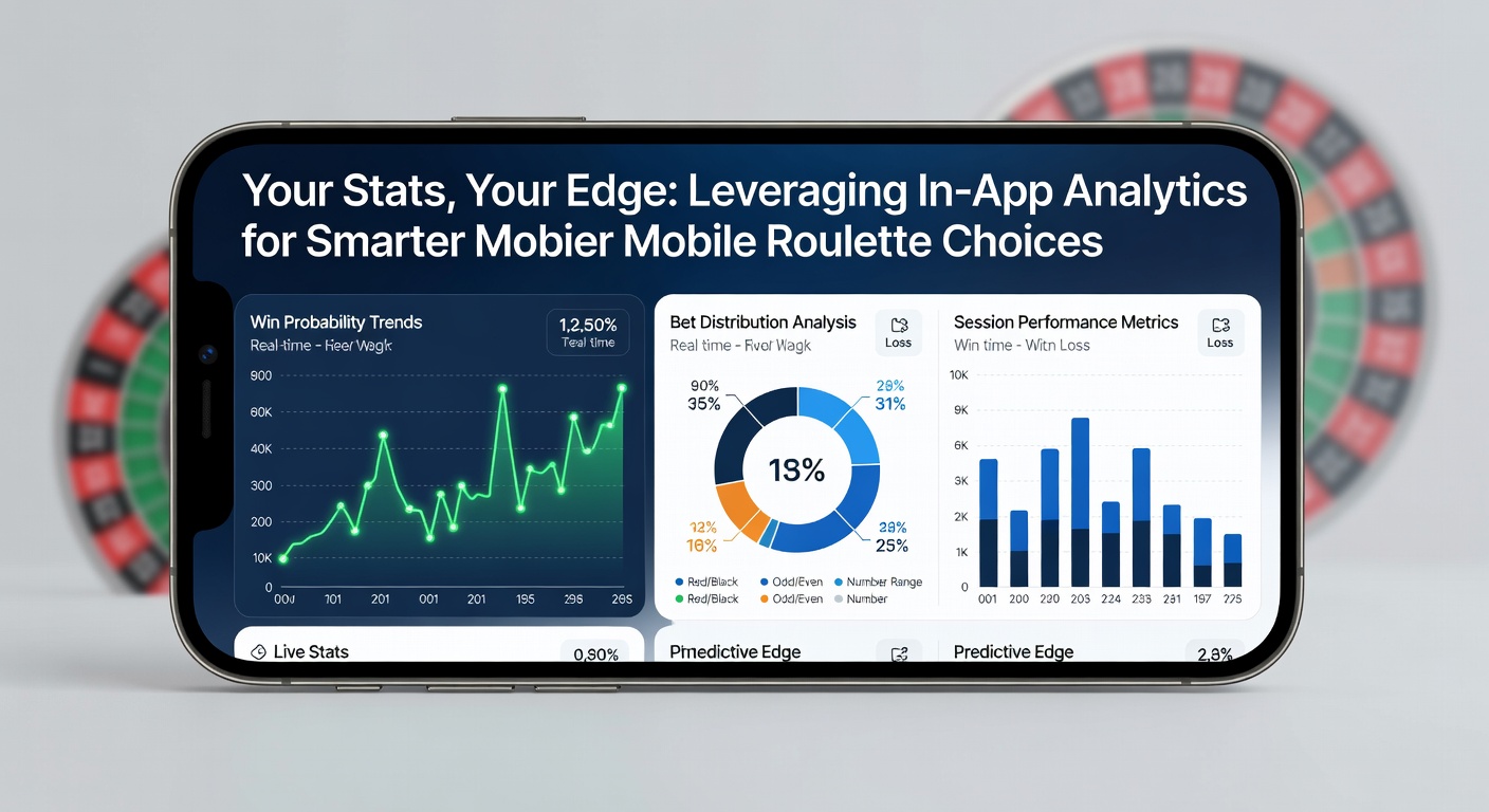 Grafiek met mobiele roulette statistieken op een smartphone-scherm, tonen winpercentages en sessieduur